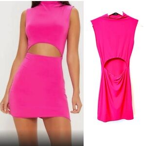 PrettyLittleThing Hot Pink Cut-Out Mini Dress
